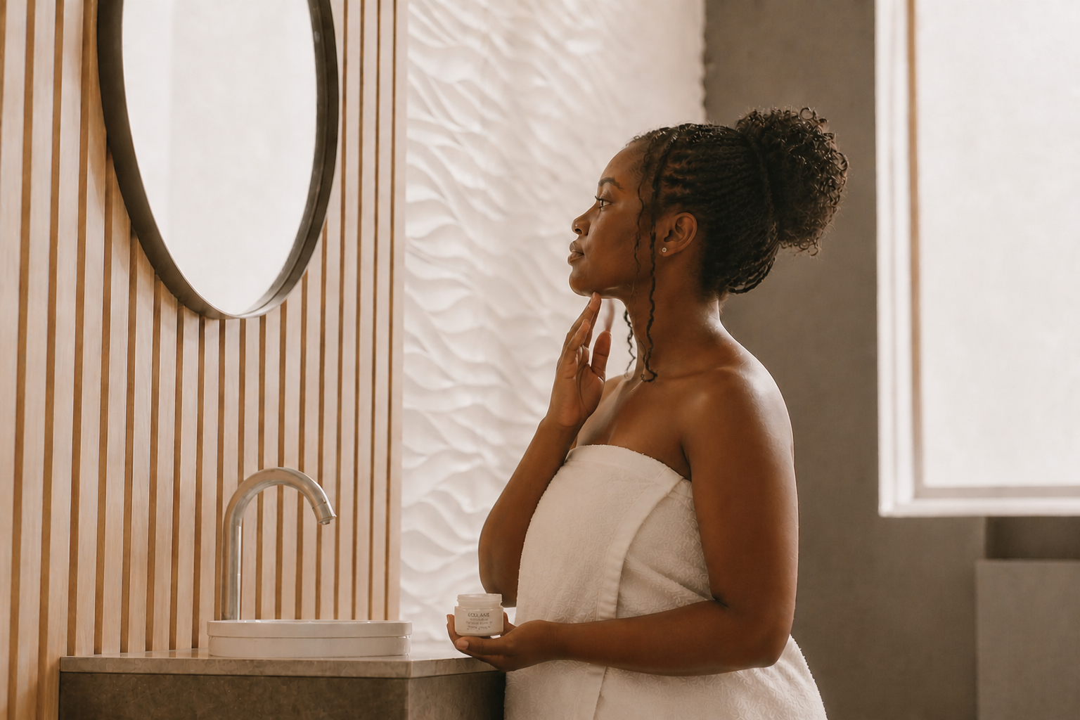 woman using collage skincare 